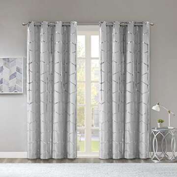 Intelligent Design Raina Total Blackout Metallic Print Grommet Top Single Curtain Panel Thermal Insu...