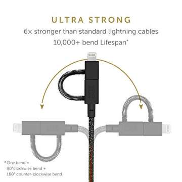 Native Union Belt Cable Universal - 6.5ft Ultra-Strong Reinforced [MFi Certified] Durable Charging Cable with 3-in-1 Adaptor for Lightning, USB-C and Micro-USB Devices (Black)