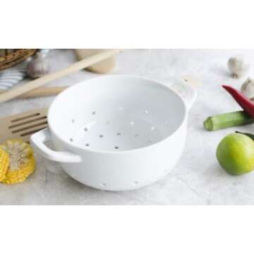 Fyuan Ceramic Porcelain Colander Kitchen Strainer Bowl for Vegetable Fruit Kitchen Tool,White, 6×2....