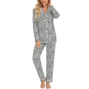 Anjue Women's Plus Size Leopard Pajamas Comfortable Sleepwear