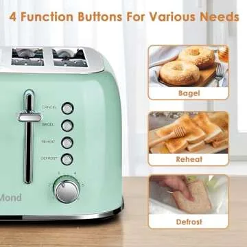 Roter Mond 4 Slice Retro Toaster with Extra Wide Slots