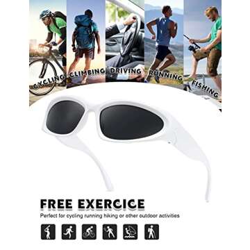 MASDUN Polarized Wrap Around Sunglasses trendy Vintage Sun Glasses for Men Women Drive futuristic Outdoor Sport Shades UV400 (black/white black)