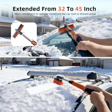 AMADAW Extendable Snow Brush with Ice Scraper for Winter Care