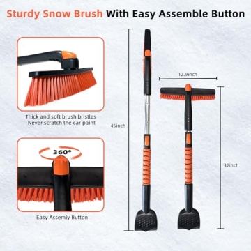 AMADAW Extendable Snow Brush with Ice Scraper for Winter Care