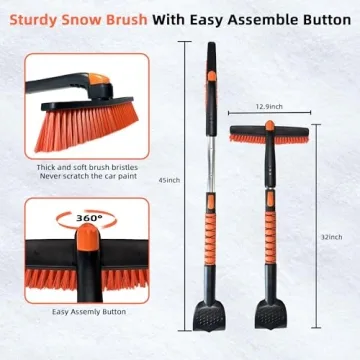 AMADAW Extendable Snow Brush with Ice Scraper for Winter Care
