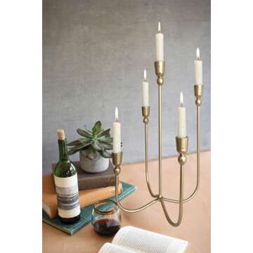 Iron Tabletop Candelabra - Decorative Metal Candelabra Candle Holder, 5 French Dinner Candles (Dinner 5 Candles)
