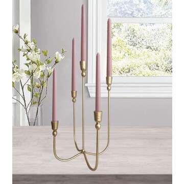 Iron Tabletop Candelabra - Decorative Metal Candelabra Candle Holder, 5 French Dinner Candles (Dinner 5 Candles)