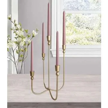 Iron Tabletop Candelabra - Decorative Metal Candelabra Candle Holder, 5 French Dinner Candles (Dinner 5 Candles)