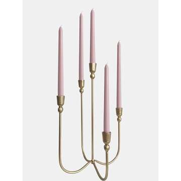 Iron Tabletop Candelabra - Decorative Metal Candelabra Candle Holder, 5 French Dinner Candles (Dinner 5 Candles)