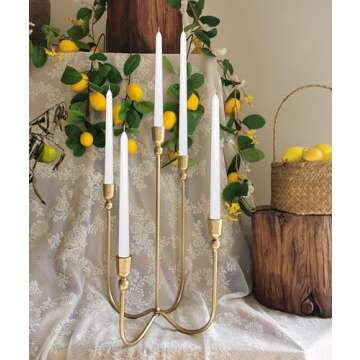 Iron Tabletop Candelabra - Decorative Metal Candelabra Candle Holder, 5 French Dinner Candles (Dinner 5 Candles)