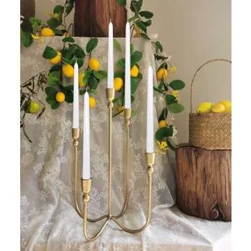 Iron Tabletop Candelabra - Decorative Metal Candelabra Candle Holder, 5 French Dinner Candles (Dinner 5 Candles)