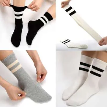Cotton Fashion Striped Crew Socks-Seamless Toe, 4 Pairs of Cozy Soft Ankle Socks for Women, Stylish Women's Casual Comfort Athletic Socks, Size 6-9