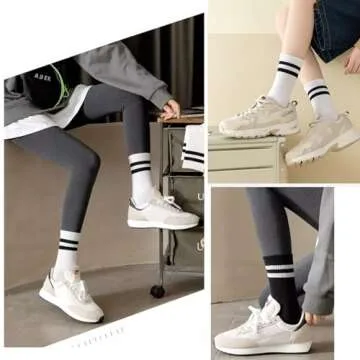 Cotton Fashion Striped Crew Socks-Seamless Toe, 4 Pairs of Cozy Soft Ankle Socks for Women, Stylish Women's Casual Comfort Athletic Socks, Size 6-9