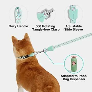 VETRESKA Dog Collar and Leash Set for Large Medium Small Dogs, Adjustable Waterproof Dog Collar Heavy Duty Metal Buckle for Dog Training Walking Running, Green S