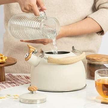 Stylish 2.6 Quart Whistling Tea Kettle for All Stovetops