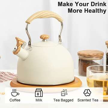 Stylish 2.6 Quart Whistling Tea Kettle for All Stovetops