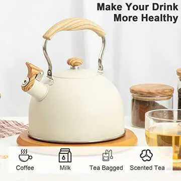 Stylish 2.6 Quart Whistling Tea Kettle for All Stovetops