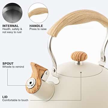 Stylish 2.6 Quart Whistling Tea Kettle for All Stovetops