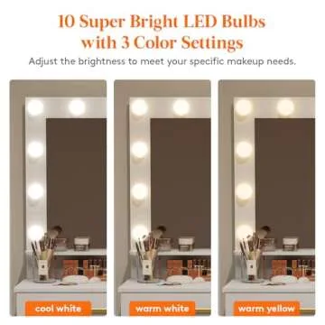 Lifewit Vanity with Mirror and Light,2 Power Outlets and 2 USB Ports, Adjustable Color/Brightness, White Makeup Desk with 4 Drawers and Stool for Bedroom, Bathroom, Makeup Room