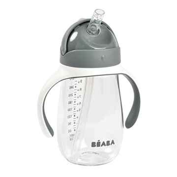 BEABA Kids Straw Sippy Cup with Removable Handles - 10 oz, Charcoal