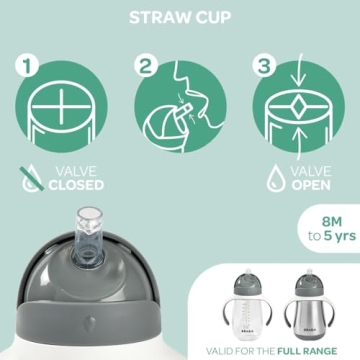 BEABA Kids Straw Sippy Cup with Removable Handles - 10 oz, Charcoal