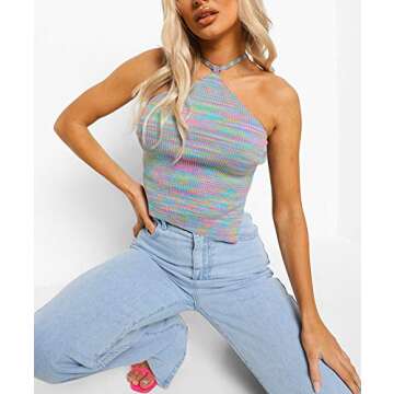 Awoscut Women's Casual Tie Dye Rib Knit Crop Tank Top