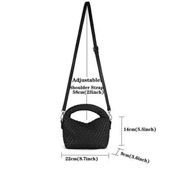 Woven Purse For Women, Small Crossbody Tote Bag with Detachable Shoulder Strap, Girls Top Handle Handbag (Black)