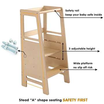 Height Adjustable Kids Kitchen Step Stool with Safety Rail