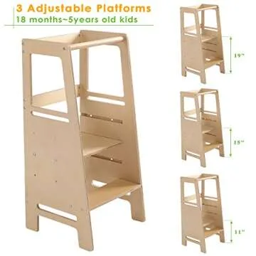 Height Adjustable Kids Kitchen Step Stool with Safety Rail