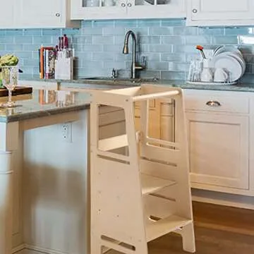 Height Adjustable Kids Kitchen Step Stool with Safety Rail