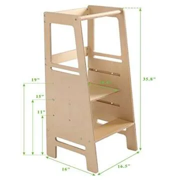 Height Adjustable Kids Kitchen Step Stool with Safety Rail