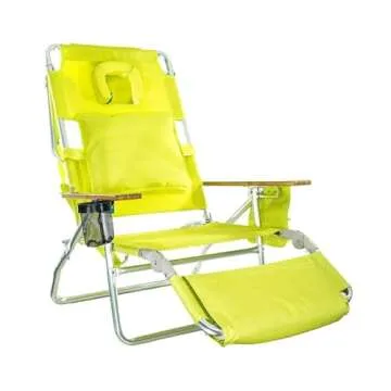 Ostrich Deluxe 3 in 1 Beach Chair with Face Opening - Portable, Reclining Lounger for Tanning - Face Hole for Reading on Stomach - Padded Footrest, Removable Pillow - Aluminum (Green)