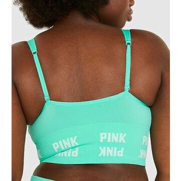Victoria's Secret Pink Seamless Scoop Neck Sports Bra, Low Impact, Lightly Lined, Cropped, Teal (S)
