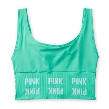 Victoria's Secret Pink Seamless Scoop Neck Sports Bra, Low Impact, Lightly Lined, Cropped, Teal (S)