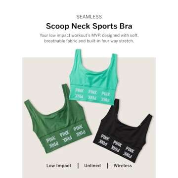 Victoria's Secret Pink Seamless Scoop Neck Sports Bra, Low Impact, Lightly Lined, Cropped, Teal (S)