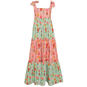 Boho Flowy Summer Dresses Sundresses for Women 2024 Floral Smocked Off Shoulder Tie Strap Tiered Beach Maxi Dress