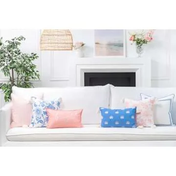 Hofdeco Premium Coastal Patio Indoor Outdoor Bolster Pillow Cover Only, 6"x20" Water Repellent for Backyard, Couch, Blush Pink Stripe