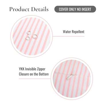 Hofdeco Premium Coastal Patio Indoor Outdoor Bolster Pillow Cover Only, 6"x20" Water Repellent for Backyard, Couch, Blush Pink Stripe