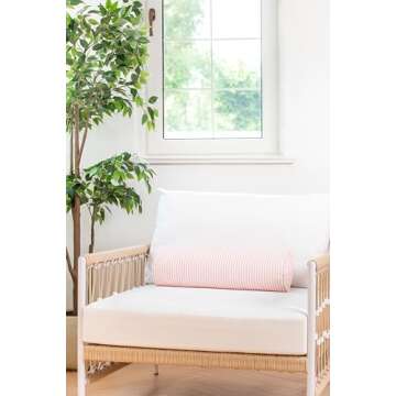 Hofdeco Premium Coastal Patio Indoor Outdoor Bolster Pillow Cover Only, 6"x20" Water Repellent for Backyard, Couch, Blush Pink Stripe