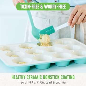 GreenLife 12-Cup Muffin Pan, Healthy Ceramic Nonstick Bakeware, PFOA & PFAS-Free Cupcake Tray, Durab...