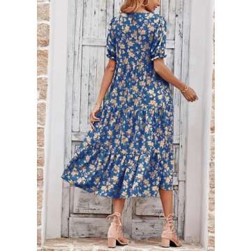 PRETTYGARDEN Women's Summer Casual Boho Dress Floral Print Ruffle Puff Short Sleeve Flowy Midi Beach...