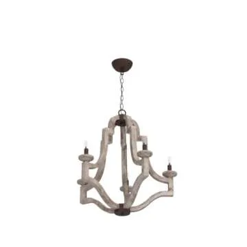 LOG BARN Farmhouse Chandelier, Wood Chandelier Lighting for Kitchen Island, Dining Room, 5-Light, 23” W