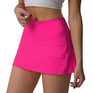Husnainna High Waisted Pleated Tennis Skirt with Pockets - Hot Pink