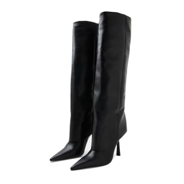 Goolita Fold Over Stylish Knee High Stiletto Boots for Women, Comfortable Slip On