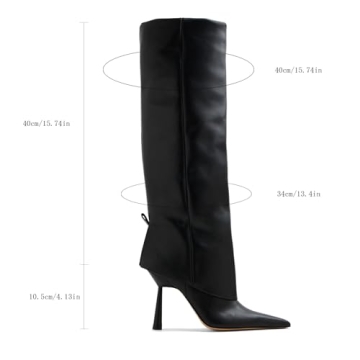 Goolita Fold Over Stiletto Knee High Boots for Women
