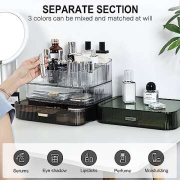 Makeup Organizer with Stackable Drawer,Large Capacity Cosmetic Storage Display Case for Vanity,Ideal for Desk Dresser Countertops Bedroom and Bathroom,Suitable for Perfume Cosmetics Skincare Lipsticks