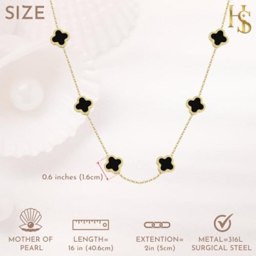 HighSpark Black Four Leaf Choker Necklace - Unique Gift for Women