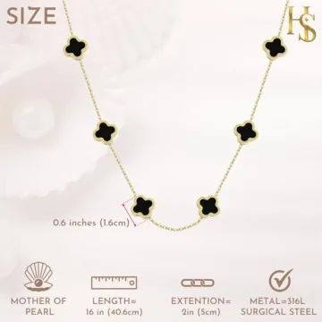 HighSpark Black Four Leaf Choker Necklace - Unique Gift for Women