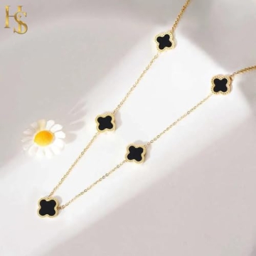 HighSpark Black Four Leaf Choker Necklace - Unique Gift for Women