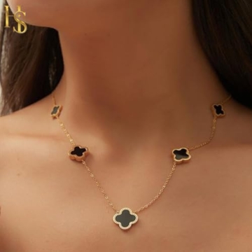 HighSpark Black Four Leaf Choker Necklace - Unique Gift for Women